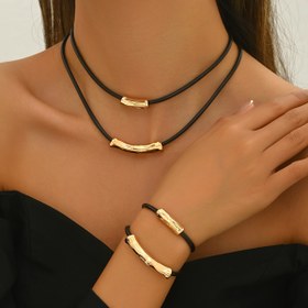 Resim LXALRY 2 adet Boho Tarzı Takı Seti, Çinko Alaşım Çift Katmanlı Balmumu Kordon, Geometrik Düzensiz Tüp Askı Kolye ve Bilezik, Günlük ve Parti Giyiminde Çok Yönlü, Tüm Mevsimler İçin Aksesuar 