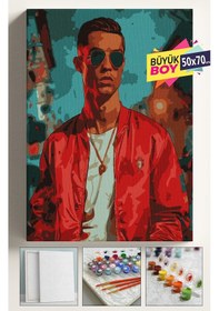 Resim Sayılarla Boyama Seti Numaralı Tuval Fırça Boya Dahil Kasnaklı Set 50x70 Cm - Kırmızı Ronaldo 