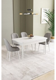 Resim Ikon Beyaz 80x132 Mdf Açılabilir Mutfak Masası Takımı 4 Adet Sandalye Gri 
