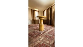 Resim Simillo Home & Living Wooden Ahşap Tekli Mantar Yan Sehpa Modern Tütün Renk Fiskos 