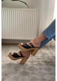 Resim Asmi Shoes Kadın Tena Mantar Taban Platform Topuklu Terlik 10 Cm Snd456 Siyah Siyah 