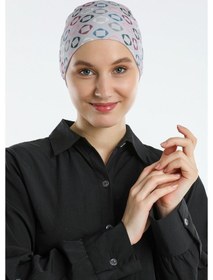 Resim Hürrem Bone Gri Pratik Hazır Geçmeli Tesettür Bone Sandy Kumaş Geometrik 2117 Gri 