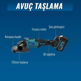 Resim Akülü 6 Lı Grup Set ( 5li Makina Seti Avuç Taşlama,kırıcı Delici,somun Sıkma Sökme,vidalama,budama Testere + 216 Parça Lokma Seti ) EEA432 