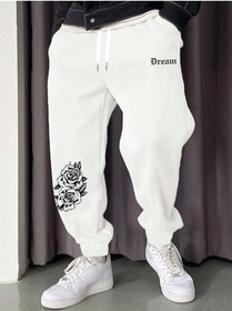 Resim Letter Graphic Drawstring Waist Eşofman Altı Beyaz 
