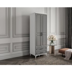 Resim GuneyStore Gözde 2 Kapaklı Komple MDF Antrasit - Beyaz Gardırop 