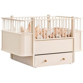 Resim Mdf Beşik, Krem Dünya Çekmeceli Büyüyen Beşik 80x130 - 1 Adet 80x130 Comfort Yatak Beyaz 