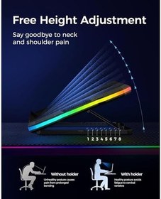 Resim 9 Fanlı Laptop Soğutucu, 2400 Rpm Ultra Güçlü Fan, 13-19 inç Laptoplar İle Uyumlu, 8 Kademe Yükseklik Ayarı, Lcd Ekranlı Kullanım, 10 Adet Rgb Işık Modu, Telefon Tutuculu Laptop Soğutucu Stand 