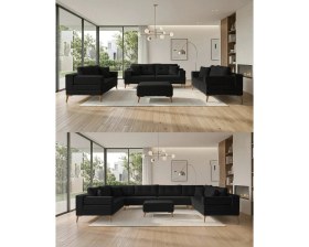 Resim Velura Home & Living Zeri Modüler Yataklı 3 Adet Üçlü Kanepe & 3'lü Koltuk (3+3+3) - Siyah 