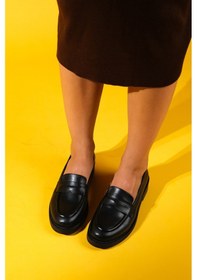 Resim Luvishoes Luvi Shoes Pline Siyah Cilt Hakiki Deri Kadın Loafer Ayakkabı Siyah 