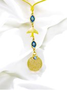 Resim biuti Elips Nazar Boncuğu ve Kuş Detaylı Metal Ayetel Kürsi Araba Dikiz Ayna Süsü, Yeni Araba Hediyesi 