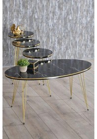 Resim Uslucan Alışveriş Zigon Sehpa Ve Orta Sehpa Elips Set Tel Ayak Çift Gold Bendir Çok Renkli 