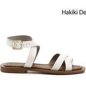 Resim Gönderi R Beyaz Parmak Arası Bilek Bağlı Hakiki Deri Sandalet Beyaz 