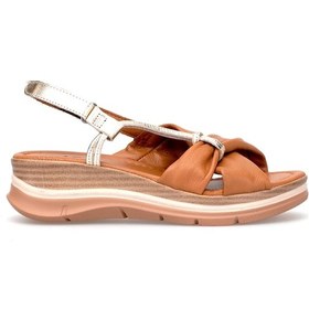 Resim Elit Zeyn 8066 Kadın Hakiki Deri Dolgu Topuk Sandalet Taba Taba 