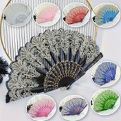 Resim Şık Vintage Çiçekli Yelpaze - Katlanabilir, Bronz Çiçek Tasarımı Dans & Kostüm Aksesuarları için, Yumuşak Dokunuşlu Malzeme 