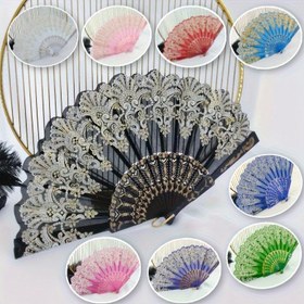Resim Şık Vintage Çiçekli Yelpaze - Katlanabilir, Bronz Çiçek Tasarımı Dans & Kostüm Aksesuarları için, Yumuşak Dokunuşlu Malzeme 