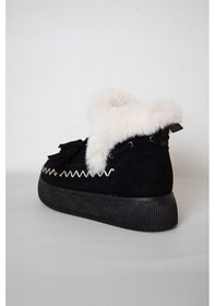 Resim 219851142-1p Kadın Yumuşak Rahat Kürklü Bot - Tekstil Süet Kışlık Siyah Bot Siyah 