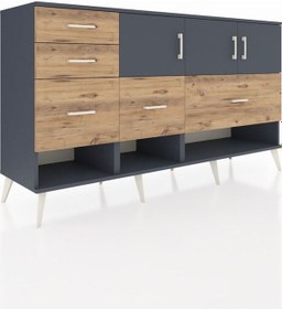 Resim Hyperion Konsol 3 Raflı 5 Çekmeceli 3 Kapaklı 176x44x99 Antrasit- Antrasit-antrasit/çam 