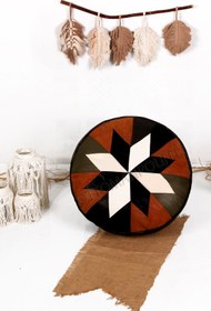 Resim Ottoman Pouffe İskandinav El Yapımı Hakiki Deri Bohem Bahçe Balkon Bungalov Puf Minder 60x30cm(DOLGULU) 