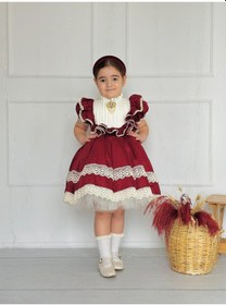 Resim H L Y Karol Tasarım Zebrina Bordo Vintage Kız Bebek Elbise,doğum Günü Elbise,fotoğraf Çekim Elbise,0-12 Yaş Uygun Bordo 