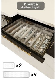 Resim 11'li Modüler Set Kaşıklık Çekmece Içi Düzenleyici Çatal Kaşık Bıçak Düzenleme Organizeri Şeffaf 
