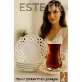 Resim shopwave Porselen Görünümlü Plastik Çay Tabağı – 6’lı Set, Hafif, Şık ve Kırılmaz Tasarım 