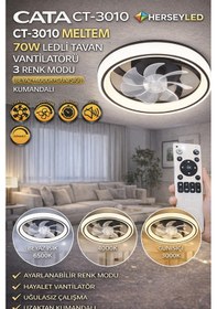 Resim Cata Ct-3010 Meltem 70w Ledli Tavan Vantilatörü 3renk Modu Beyaz+4000k+günışığı Kumandalı 