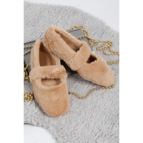 Resim Renkli Butik Bej Ultra Yumuşak Peluş Kadın Ev Babeti Hafif Taban Panduf 