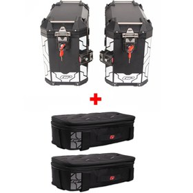 Resim GP KOMPOZİT Universal 40 lt x 2 Alüminyum ve Kumaş Motosiklet Yan Çanta Seti Siyah 