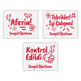 Resim Öğretmen Kaşesi Seti - Kontrol Edildi + Aferin + Tebrikler İyi Çalışma 
