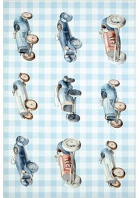 Resim Cool Halı Bonita Mavi Damalı Halı Vintage Arabalı Bebek Çocuk Halısı Yıkanabilir Yumuşak İpeksi Halı Mavi 