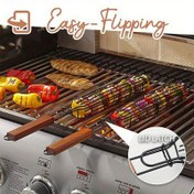 Resim Rosewood Saplı Easy-Grill Barbekü Sepeti - Yapışmaz, Mükemmel Dış Mekan Izgarası & Piknikler için Dayanıklı Çelik 