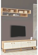 Resim Lidya Tv Sehpası Atlantik Çam Krem Renkli 4 Kapaklı Tasarım 180x36x50Cm 