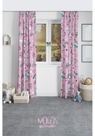 Resim Pembe Unicorn Desenli Fon Perde Çocuk Ve Bebek Odası Süet Baskılı Ekstrafor Büzgü 2 Kanat Prd-49 Çok Renkli 