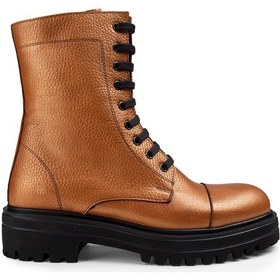 Resim Deery Hakiki Deri Bronz Rengi Kadın Postal Bot Bronz Kahverengi 
