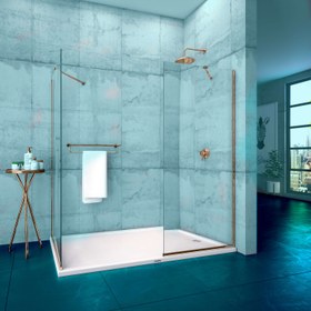 Resim Seperatör Duşakabin | 2 Sabit Önden Girişli Cam Panel - 150-159cm / Altın / Sabit panel 