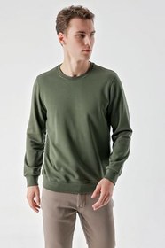 Resim Morven Erkek Yeşil Basic Bisiklet Yaka Sweat-Shirt 