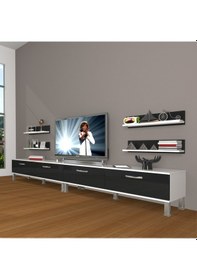 Resim Decoraktiv Eko 360r Slm Krom Ayaklı Tv Ünitesi Tv Sehpası Beyaz - Ceviz 