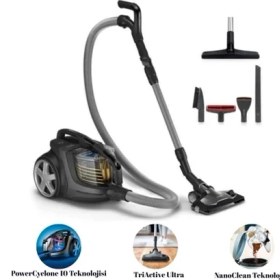 Resim Philips Triactive Ultra Başlık ve Powercyclone 10 Teknolojisi ile Premium Toz Torbasız Elektrikli Süpürge, Metalik Gri 