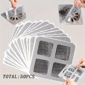 Resim 50/100 Adet, Tek Kullanımlık Banyo, Mutfak Lavabosu ve Çamaşır Odası İçin Saç Tutucu Gider Kapağı - Kolay Kurulum | Zemin Giderine Takılan Saç Filtresi | Banyo Kanalizasyonunda Tıkanma Önleyici ve Hamamböceği Engelleme 