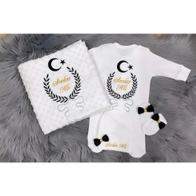 Resim Jaju Baby Ay Ve Yıldız Tasarım Isim Işlemeli Yenidoğan Bebek Tulum Set 