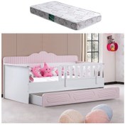 Resim Yavrulu Karyola, Flower Yavrulu Montessori Karyola - Pembe + 1 Adet Comfort Yatak 
