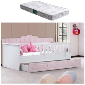 Resim Yavrulu Karyola, Flower Yavrulu Montessori Karyola - Pembe + 1 Adet Comfort Yatak 