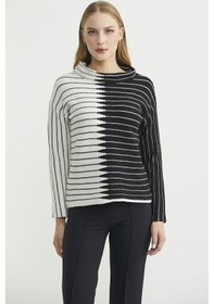 Resim Dik Yaka Kontrast Triko Kazak - Kemik Kemik 