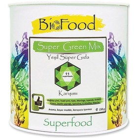 Resim BioFood Super Green Mix Glutensiz Yeşil Sebze Karışımı İçecek Tozu 150 G 