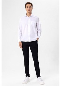 Resim Süvari Beyaz Regular Armürlü Klasik Yaka Gömlek Beyaz 