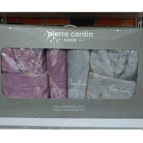 Resim Pierre Cardin 6 Parça Jakarlı Aile Bornoz Seti-logo Soft Mürdüm G Mürdüm - Gri 