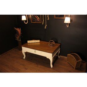 Resim Wooding 120 Cm Masif Ceviz Beyaz Orta Sehpa 