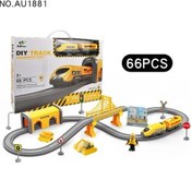 Resim Huiding Up Dıy Demiryolu Araba Bulmaca Monte Yapı Taşı Parça Manyetik Tren Tema Setı-66pcs Mühendislik Parça Sarı 