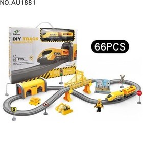 Resim Huiding Up Dıy Demiryolu Araba Bulmaca Monte Yapı Taşı Parça Manyetik Tren Tema Setı-66pcs Mühendislik Parça Sarı 