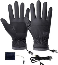 Resim Erkekler için Isıtmalı Eldiven | Rüzgar Geçirmez USB Isıtmalı Eldivenler Kışlık El Isıtıcılar,Ergonomik Dokunmatik Ekranlı Eldivenler Bisiklet Spor Yürüyüş Kayak 